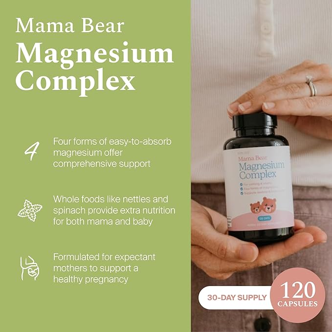 Mama Bear Magnesium Complex Supplement 120 Capsules | 4 Forms - Glycinate Citrate L-Threonate &amp Elemental Plus Nettles &amp Spinach Support Nutrition Calm &amp Skeletal &amp Brain Health
