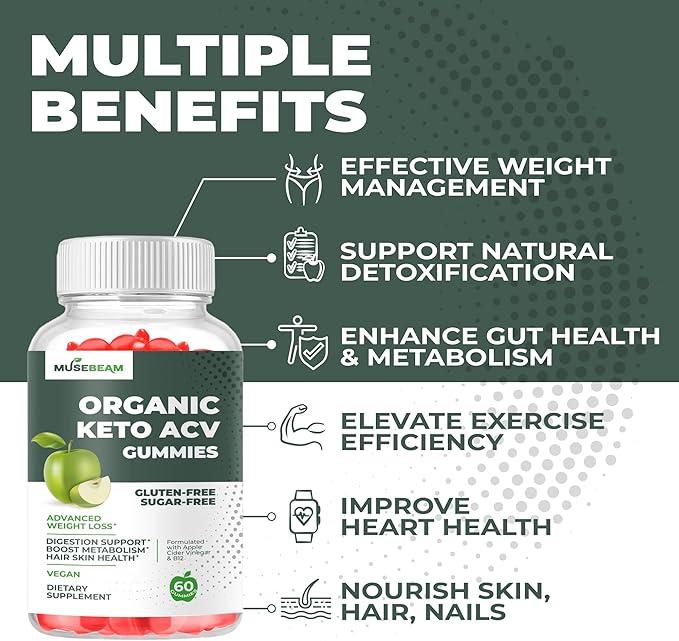 Organic Keto ACV Gummies Advanced Weight Loss - Gluten &amp Sugar Free Belly Fat Burner Apple Cider Vinegar Diet Supplement for Women Men (1000MG)