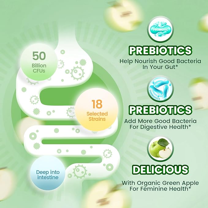 VivoNu Viginal Probiotics for Women Women Probiotic Gummies Feminine Balance Gummies Prebiotic Gummy Probiotics for Woman Vaginigal Health Yeast Ph Balance(60 Cranberry + 60 Green Apple)