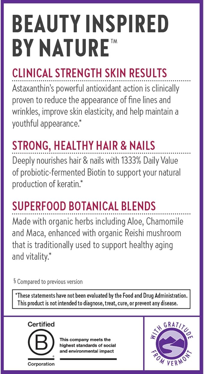 New Chapter Biotin Supplement Vegan Hair Skin and Nails Vitamins with Fermented Biotin + Astaxanthin - 60 Count