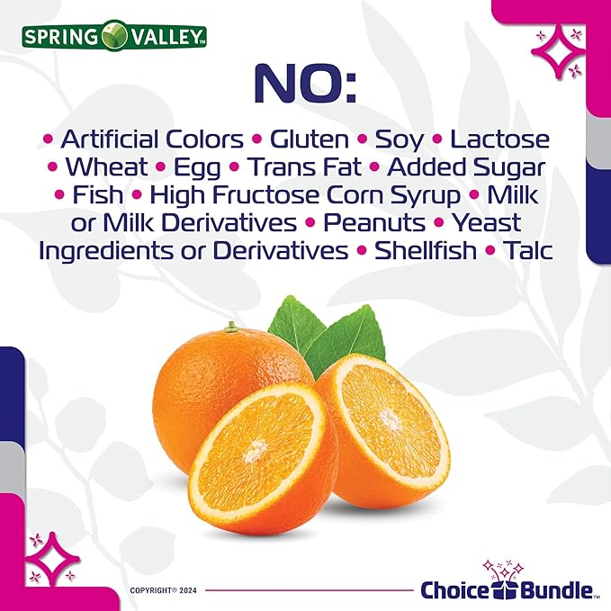 Spring Valley Vitamin C Immune Health Fast Dissolve Chewable Tablets 500 mg 120 Ct 2 Pk (240 Total) + Vitamin Vitality &amp Pill Container (4 Items)!