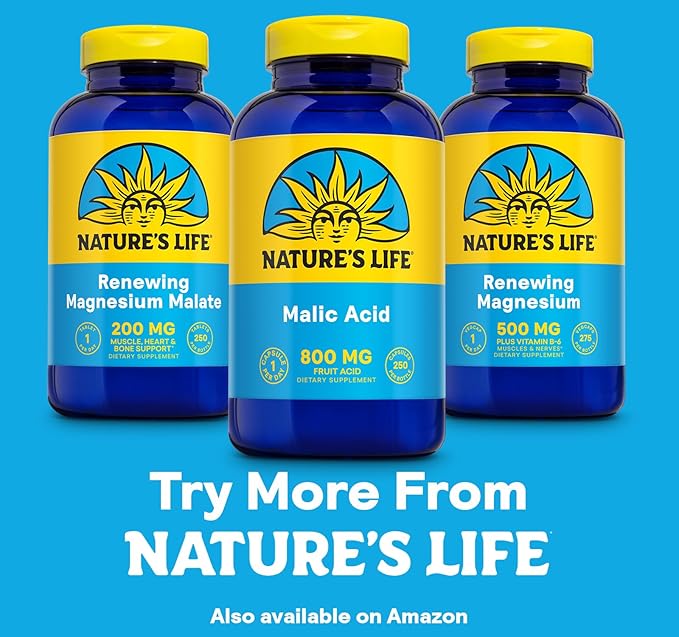 Nature's Life Malic Acid 800 mg | Chelating Agent May Help Support Energy &amp Muscle Comfort | No Gluten Non-GMO | 250 Count