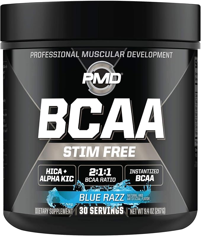 PMD Sports CG5 - Premium Creatine and L-Glutamine Powder (60 Servings) &amp PMD Sports BCAA Stim Free Amino Acids for Enhanced Recovery – Blue Razz (30 Servings)