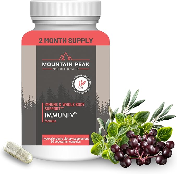 Mountain Peak Nutritionals Immuni-V - Immune System &amp Whole Body Support Supplement - Natural Antioxidant Booster with Humic Acid Olive Extract &amp Elderberry (60 Vegetarian Capsules)
