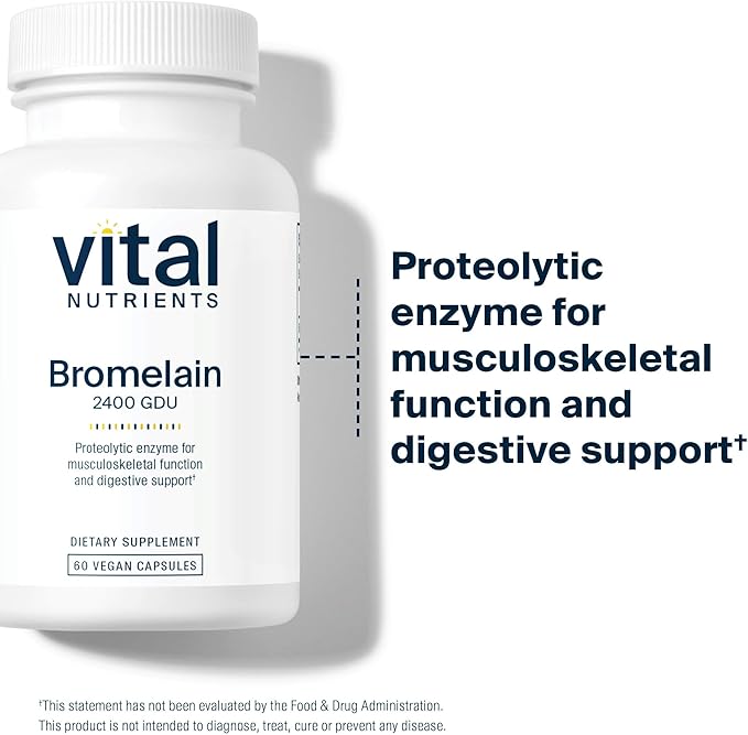 Vital Nutrients Bromelain 2400 GDU - Vegan Bromelain Supplement to Support Protein Digestion* - Digestive Enzyme from Pineapple - Gluten Dairy Soy Free - Non-GMO - 60 Capsules