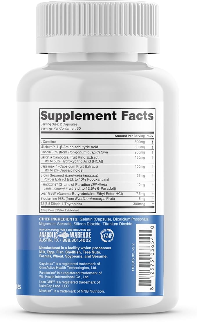 Anabolic Warfare Phena-Lean™ T2 Premier Supplement from Thermogenic Body Composition Supplement – Non-Stimulant – 60 Capsules*
