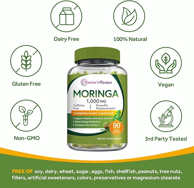 Doctor's Recipes Moringa 90 Vegan Caps &amp Multi Collagen Peptides Powder 16oz