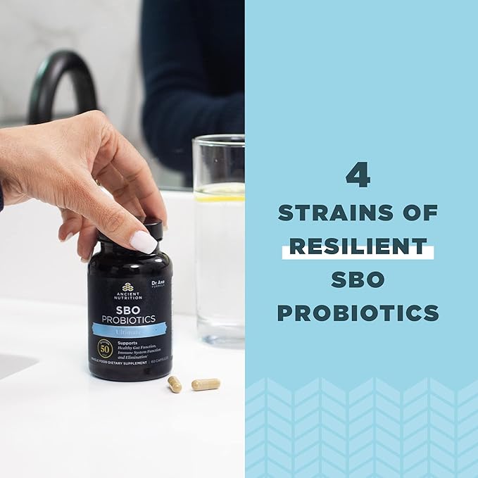 Ancient Nutrition Probiotics SBO Probiotics Ultimate 50 Billion CFUs*/Serving Digestive and Immune Support Gluten Free Ancient Superfoods Blend 60 Capsules