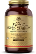 Solgar Ester-C Plus 1000 mg Vitamin C (Ascorbate Complex) - 180 Tablets - Gentle &amp Non Acidic - Supports Upper Respiratory Health - Non-GMO Gluten-Free - 180 Servings