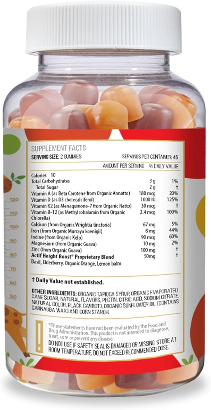 Actif Height Boost Mega Support for Kids 3-8 Years Old Height Growth with 10+ Factors 60 Gummies Strawberry Flavor Get Tall Fast Formula