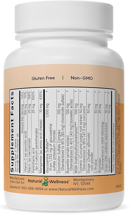 Natural Wellness Glucosamine Chondroitin with MSM and Turmeric Supplement – Supports Joint Health Mobility and Cartilage Strength – Glucosamine MSM Tablets for Flexibility – 90 Count