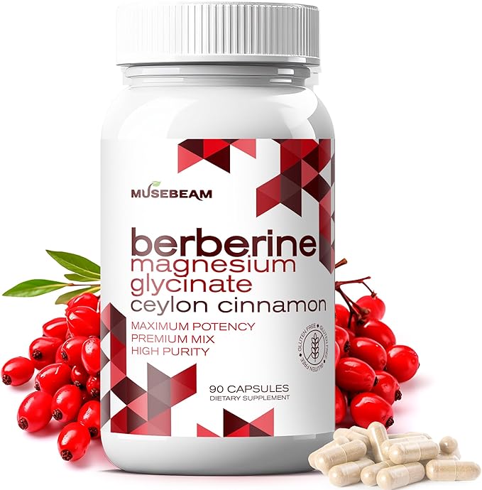MuseBeam Berberine HCL Magnesium Glycinate Supplement - 1800mg High Purity Capsules with Ceylon Cinnamon - Vegan Friendly Non-GMO Gluten-Free Sugar Free Pill for Men Women