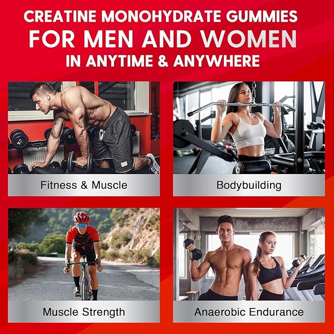 Creatine Monohydrate Gummies for Men &amp Women - Creatine Pre-Workout Gummies with Taurine &amp Vitamin B6 B12 for Maximum Strength Muscle Energy Endurance &amp Focus Organic Vegan-60 Count