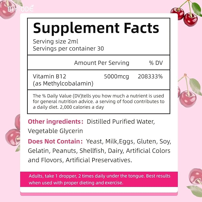 2P Cherry-Flavored Iron Drops for Women - Help Maintain Energy Boost Vitality and Immunity. Non-GMO Gluten-Free 60 ml.