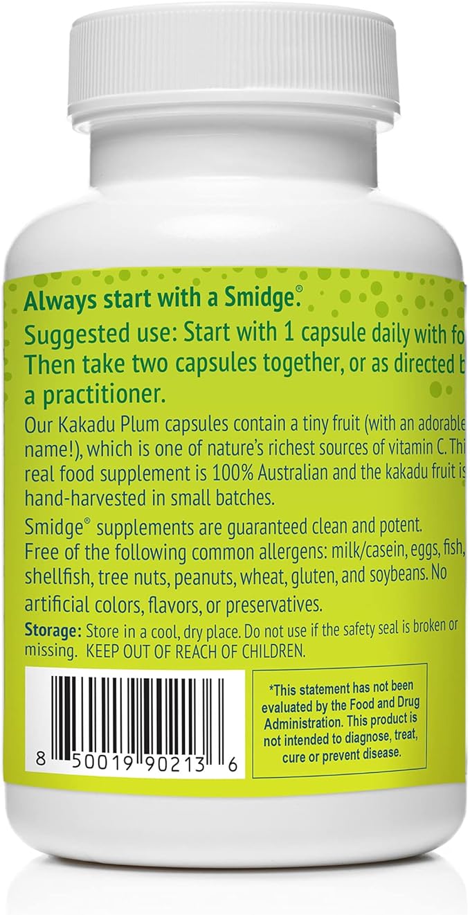 Smidge® Kakadu Plum Capsules 60 ct. Pure Non-GMO Vitamin C from Australian Kakadu Plum. No Fillers No Ascorbic Acid