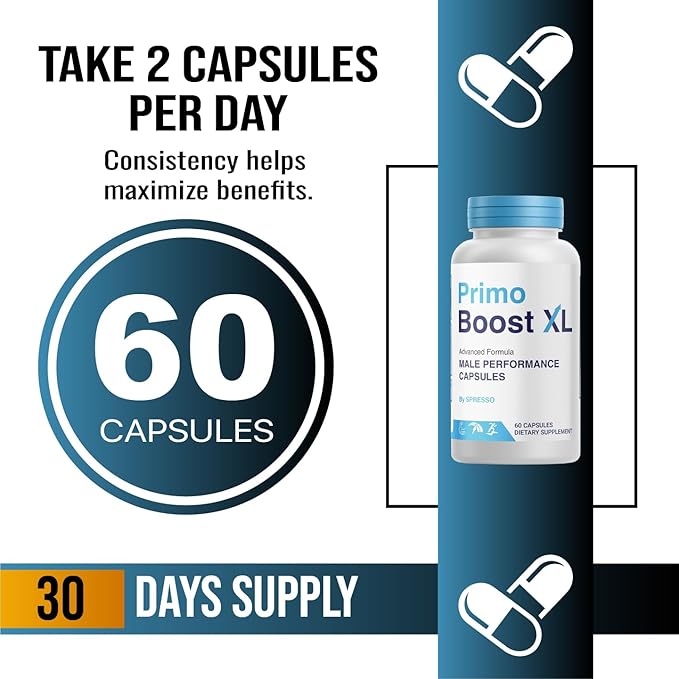 (2 Pack) Primo Boost XL Capsules Advanced PrimoBoost XL Daily Wellness Formula for Maximum Strength &amp Overall Well Being Official Primo BoostXL Supplement Reviews (120 Capsules)