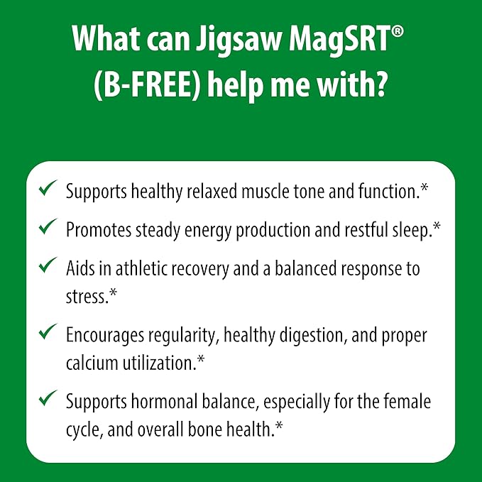 Jigsaw Health MagSRT (B-Free) | Premium Organic Slow Release Magnesium Supplement | Active Bioavailable Magnesium Malate Tablets | 240 Tablets | 60 Servings