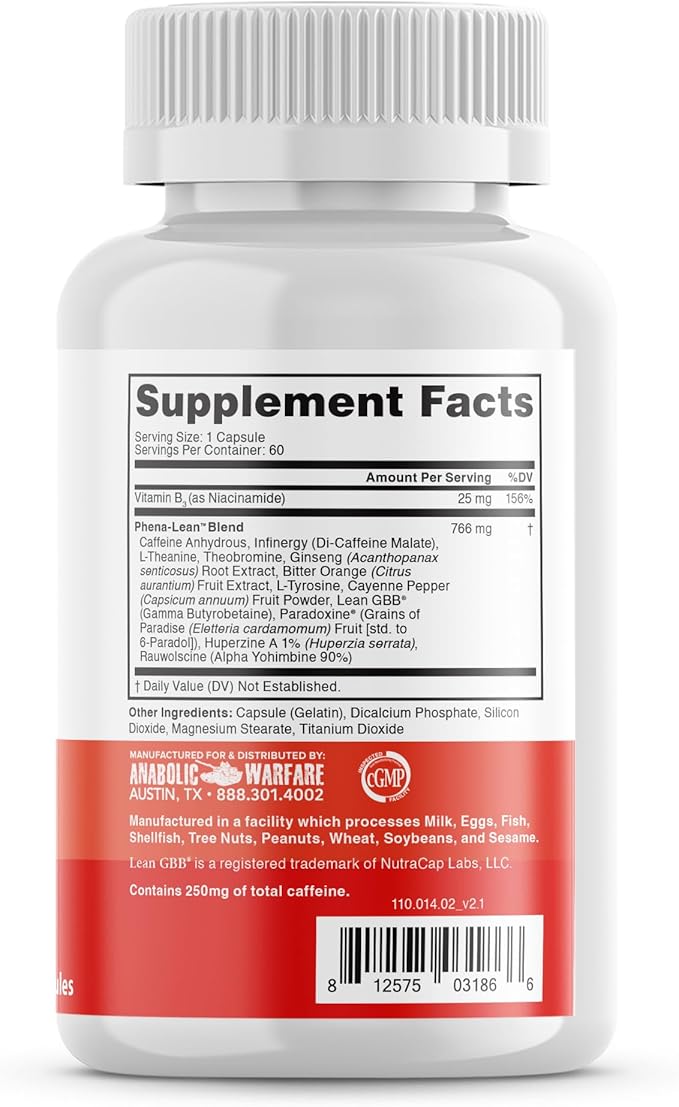 Anabolic Warfare Phena-Lean Premier Supplement from Thermogenic Body Composition Supplement – Fuel Your Fire Promote Energy Increase Focus* - 60 Capsules.