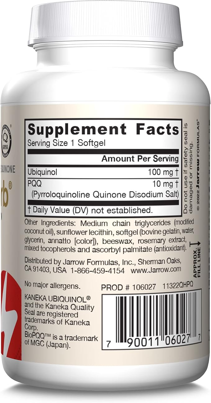 Jarrow Formulas QH-absorb + PQQ - 30 Softgels - Dietary Supplement Supports Mitochondrial Biogenesis Energy Production &amp Cardiovascular Health - Up to 30 Servings