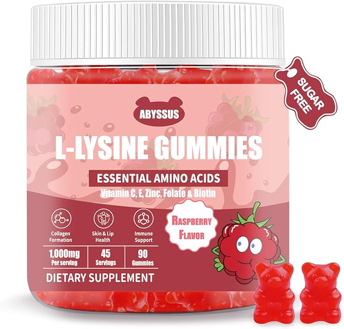 ABYSSUS Lysine Supplement – Sugar Free L-Lysine 1000MG Gummies Lysine for Women with Biotin &amp Folate Skin &amp Immune Support 90 Chewables
