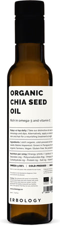 Erbology Organic Chia Seed Oil 8.5 fl oz - Cold-Pressed - Rich in Omega-3 (66%) and Vitamin E (330% RI) - No Additives or Preservatives - Sustainably Sourced - Vegan - GMO-Free
