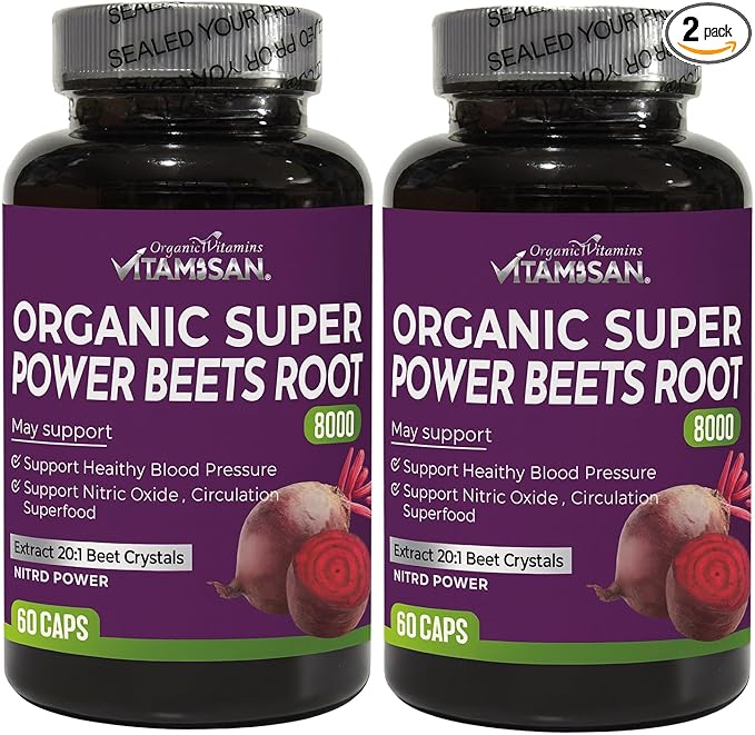 VITAMISAN Beets Root 8000mg – 2 Pack (120 Capsules) – Blood Pressure Support with CoQ10 and Collagen
