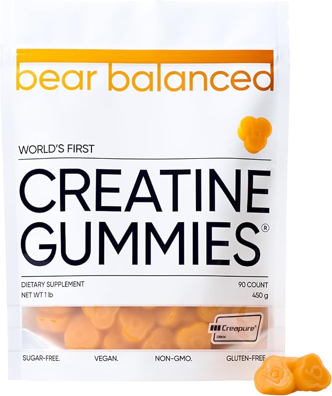 Bear Balanced Creatine Gummies for Men &amp Women - Creapure® Creatine Monohydrate L-Theanine L-Tyrosine &amp B12 for Muscle Growth Strength Focus Energy &amp Health - Low Calorie Sugar-Free