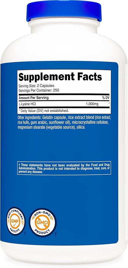 Nutricost L-Lysine 1000mg Per Serving 250 Servings 500 Capsules - Gluten Free Non-GMO 500mg Per Capsule