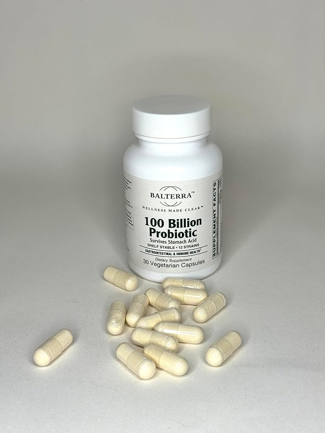 100 Billion Probiotic by Balterra — 30 Vegetarian Capsules — Digestive &amp Immune Support — 12 Strains Shelf-Stable