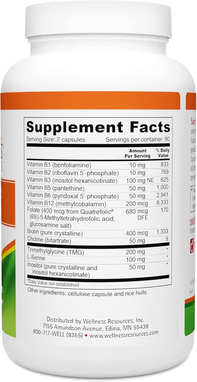 Wellness Resources Super Coenzyme B Complex - 180 Capsules - Vitamin B12 Vitamin B Complex for Hair Growth Adrenal Support &amp Stress Relief - Methylated B12 Folate Biotin Riboflavin Thiamine