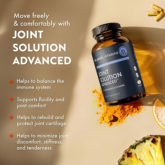 Mt. Angel Vitamins - Joint Solution Advanced with Curcumin C3 Complex Glucosamine Hyaluronic Acid Bromelain Collagen Type 2 &amp MSM Improves Fluidity &amp Supports Joint Comfort (60 Capsules)