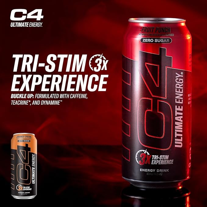 Cellucor C4 Ultimate Pre Workout Sugar Free Energy Drink Tri-Stim Experience with 300mg Caffeine + TeaCrine + Dynamine Orange Cream 16oz (Pack of 24)