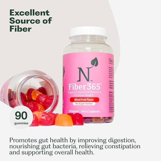 Fiber 365 Gummies Fiber Gummies for Adults | Digestive &amp Immune Support Prebiotic Fiber Supplement from Beets | Supports Gut Health | No Sugar Added Mixed Fruit Flavor | 30 Servings
