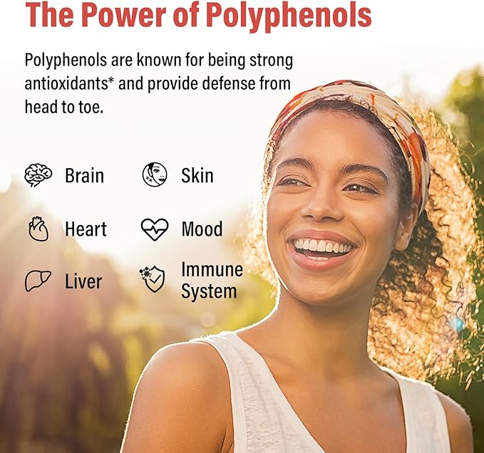 67500 MG Polyphenols Supplement - Powerful Antioxidants &amp Polyphenol for Age Defense Polyphenol Superfood Quercetin Resveratrol Plant-Based &amp Energy Immune Support 180 Capsules