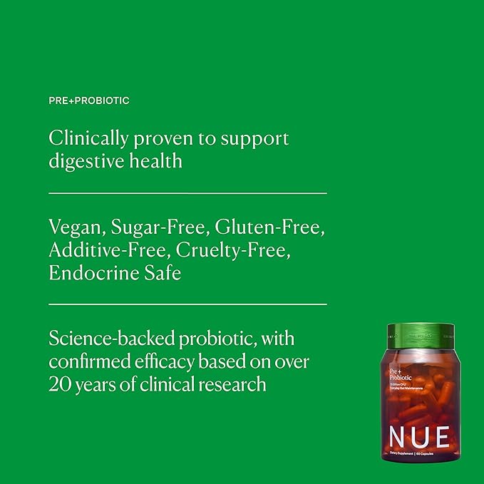 The Nue Co. (Debloat+ &amp Pre+ Probiotic Gut Health Supplement - Supports Digestive Balance Reduced Bloating &amp Microbiome Health - Vegan Clean &amp Gluten Free Daily Gut Health Regimen | 120