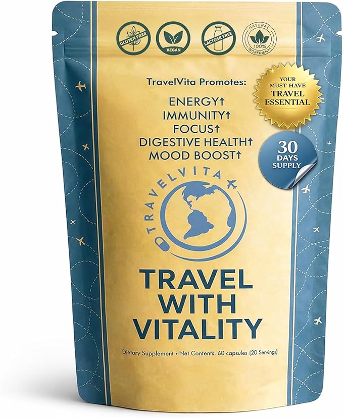 Natural Travel Pills - Traveling Supplement for Jet Lag Relief Digestion Immunity Energy Sleep Circulation - Vacation and Long Flight Essentials for Men and Women - 30 Day Supply