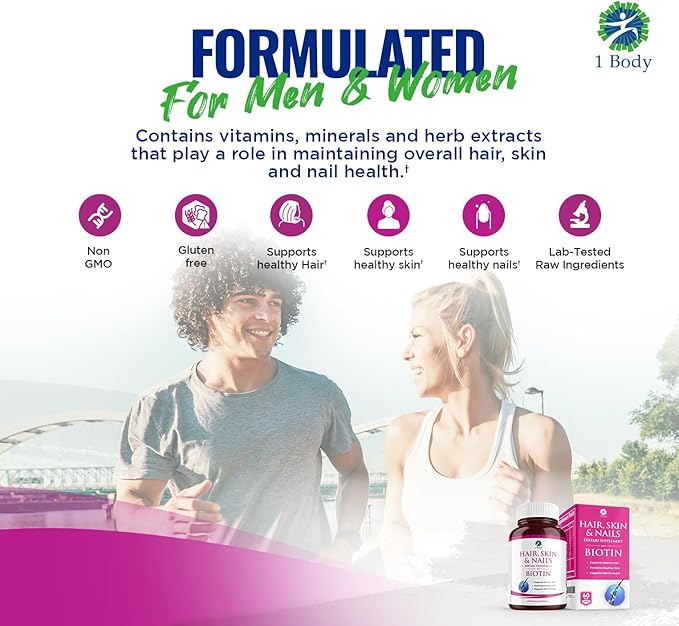 1 Body Hair Skin Nails Growth Vitamin with Biotin - Complete Formula for Men &amp Women - 2 Pack