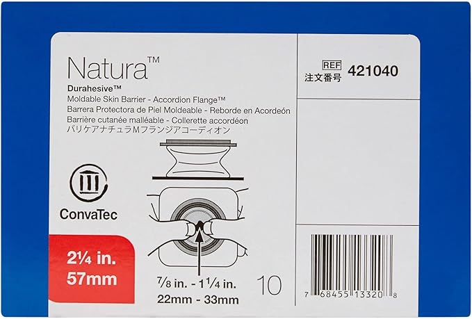 ConvaTec 51421040BX - Natura Moldable Durahesive Skin Barrier Accordion Flange with Hydrocolloid Flexible Collar Opening 7/8 to 1-5/16 (22 33mm) Flange 2-1/4 (57mm)