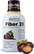 Fiber 20 - High Fiber Supplement for Women &amp Men 20g Liquid Soluble Fiber/Serving Prebiotic &amp Postbiotic Complex + Vitamins A D3 E &amp Magnesium Gut Health Digestive Health 16 fl oz
