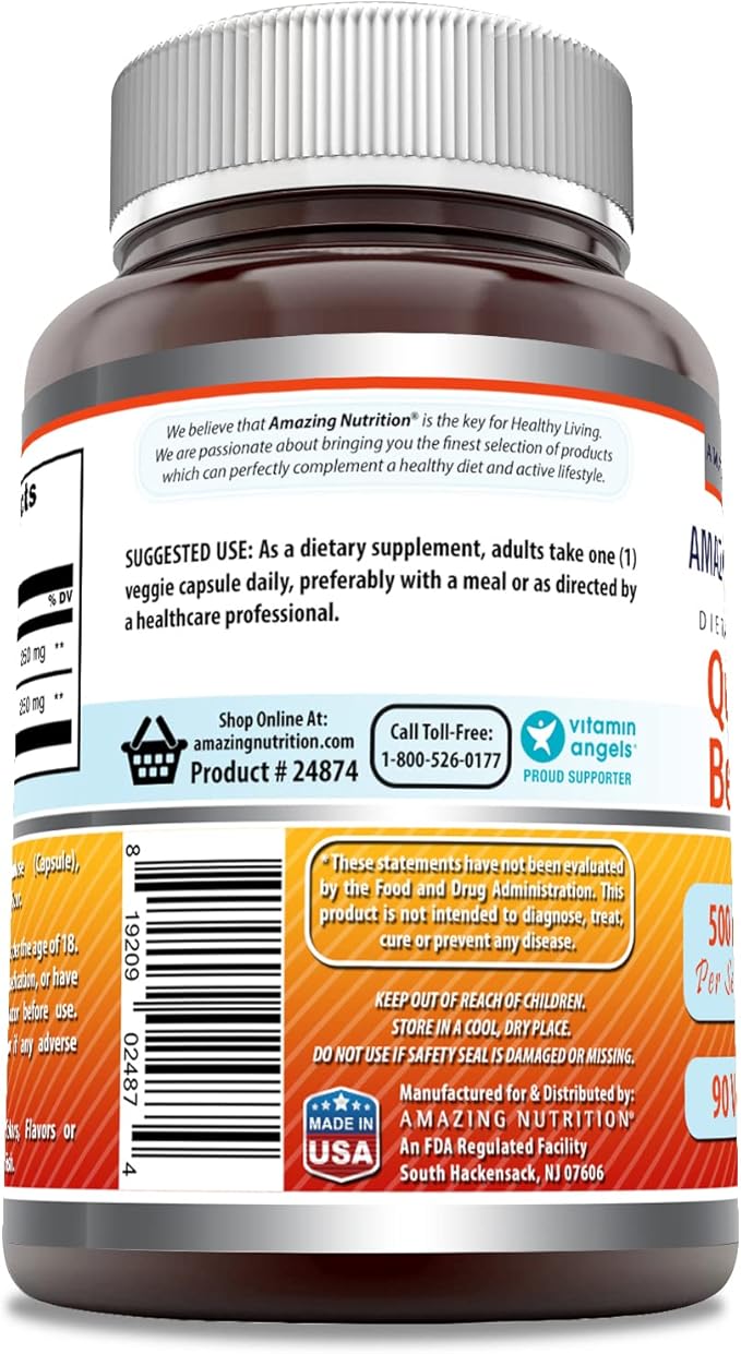 Amazing Formulas Quercetin 250 Mg &amp Berberine 250 Mg | Veggie Capsules Supplement | Non-GMO | Gluten-Free | Made in USA (1 Pack | 90 Count)