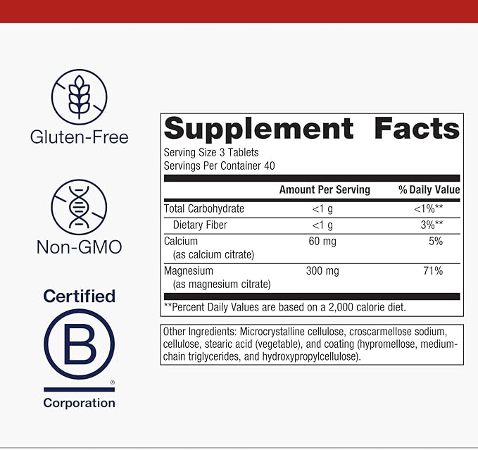 Metagenics Magnesium Citrate - 300 mg Magnesium &amp 60 mg Calcium Supplement - with Chelated Minerals - Supports Muscle &amp Bone Health - Non-Gluten &amp Vegetarian - 120 Count