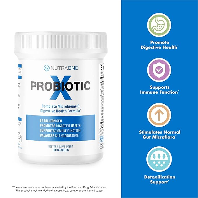 NutraOne ProbioticX Probiotic Supplement for Women &amp Men Digestive Health &amp Immune Support Probiotics* (30 Capsules)