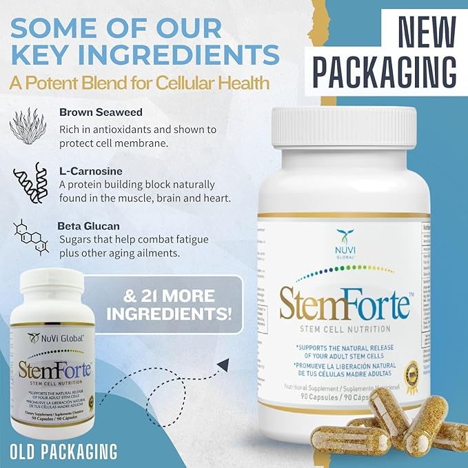 NuVi Global Stemforte Stem Cell Supplements | Anti Aging Supplement Stem Cell Nutrition to Promote Cellular Regeneration and Repair Regenerate Old &amp Damage Cells | 90 Capsules for Men and Women