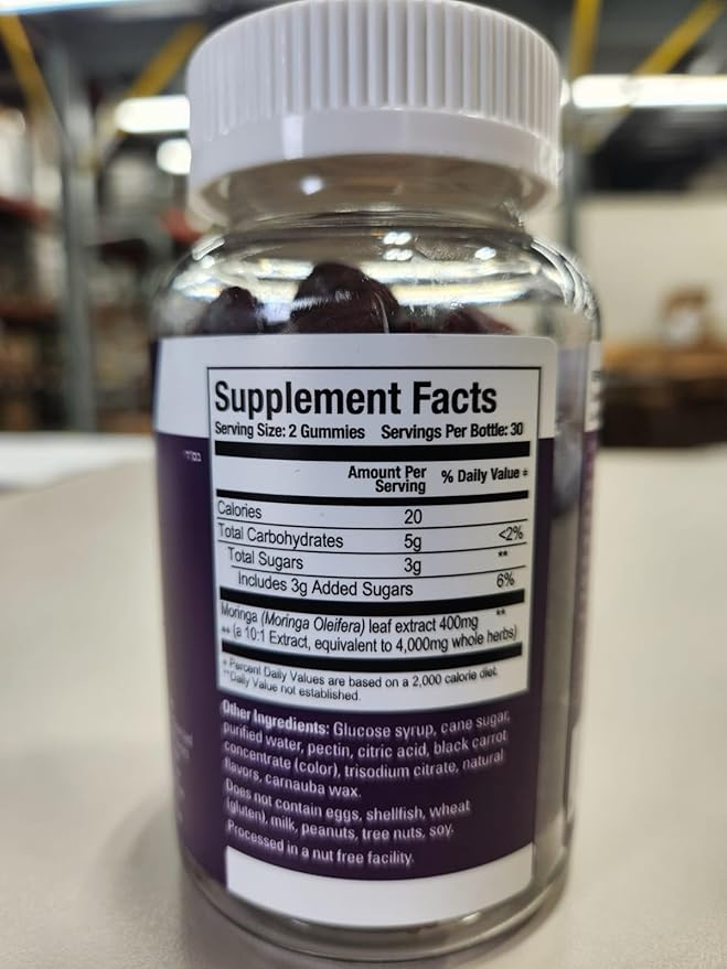 Viteey Moringa Gummies - 4000mg [from 400mg of 10:1 Extract] of Moringa Supplement Super Greens Gummies - Antioxidant Wellness and Digestive Support - Vegan Gluten Free - 120 Count