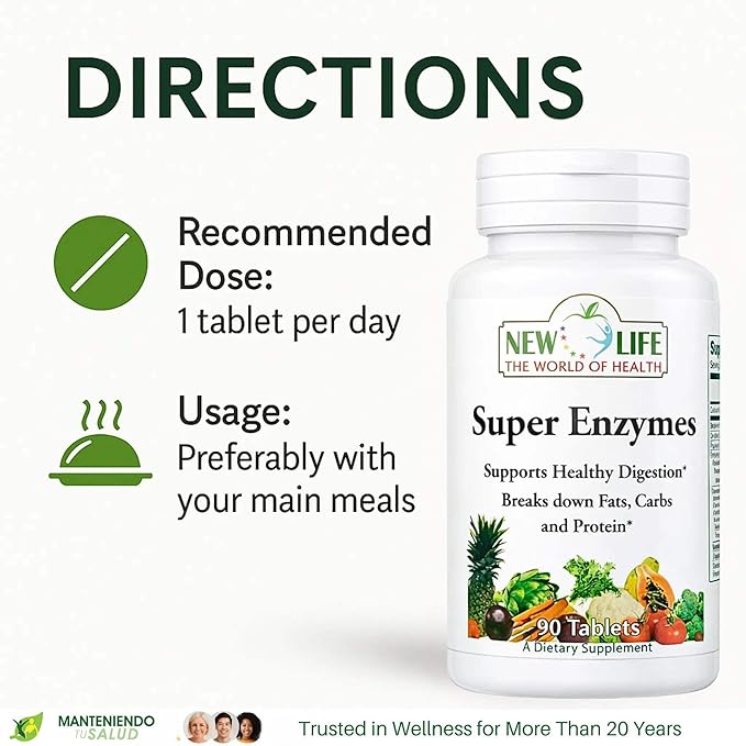 New Life Super Enzymes Pancreatin 10x Healthy Digestion 90 Tablets