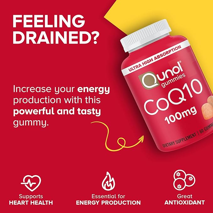 Qunol CoQ10 Gummies CoQ10 100mg Delicious Gummy Supplements Helps Support Heart Health Vegan Gluten Free Ultra High Absorption 2 Month Supply (60 Count Pack of 2)