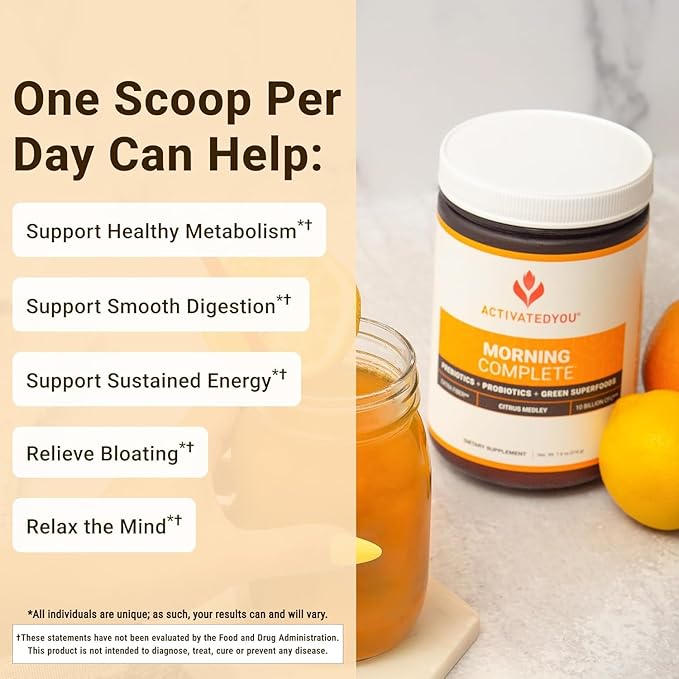 ACTIVATEDYOU Morning Complete Daily Wellness Greens Superfood Drink with Prebiotics Probiotics and Green Superfoods (Citrus 3 Pack) &amp Nighttime Complete Daily Wellness Drink