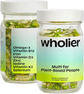 wholier Plant Based Multivitamin Vegan Omega-3 DHA EPA Vitamin D B12 Zinc Vitamin K2 Iron Iodine Selenium. 60 Count (30-Day Supply) Glass Bottle