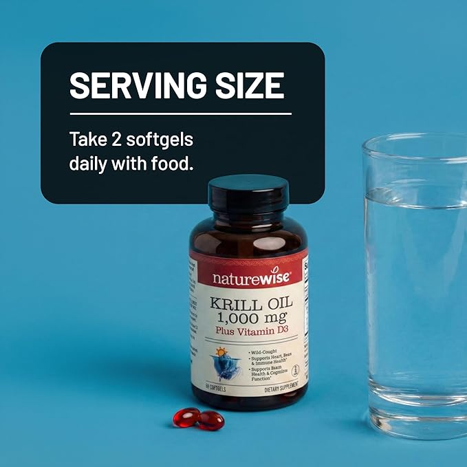 NatureWise Krill Oil 1000 mg + Vitamin D3 6000 IU - SUPERBAboost Concentrated Antarctic Krill Oil - Omega-3 EPA &amp DHA Phospholipids &amp Astaxanthin - Non-GMO - 60 Softgels[30 Day Supply]