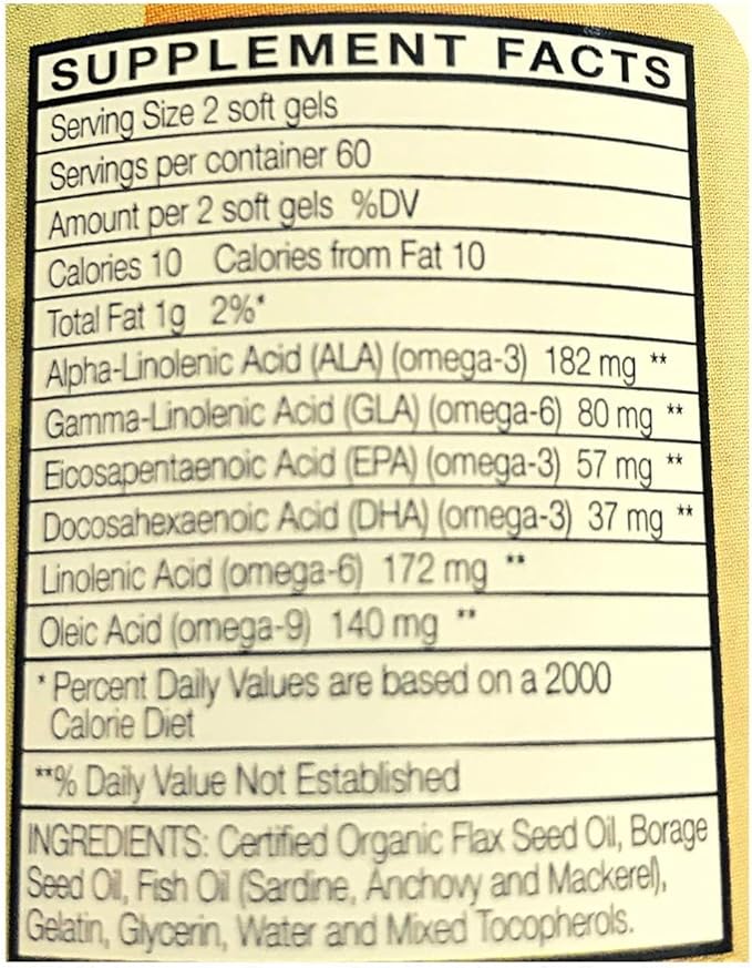 HealthyWise - Omega 3-6-9 Essential Fatty Acid (EFA) Supplement wit EPA DHA GLA Organic Flax Seed Oil Fish Oil Borage Seed Oil 120 Softgel Capsules Per Bottle (3 Jar (360 Soft Gels))